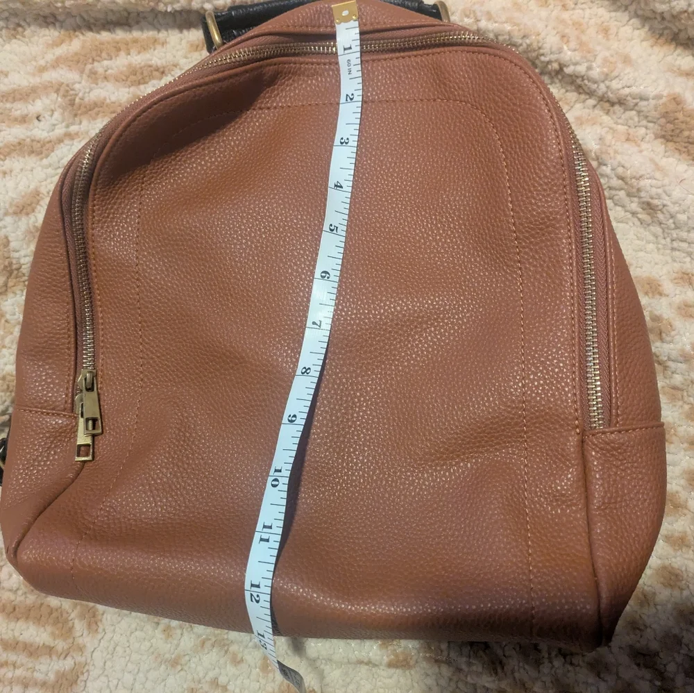 Roolee Caramel Leather Front Zip Backpack Purse